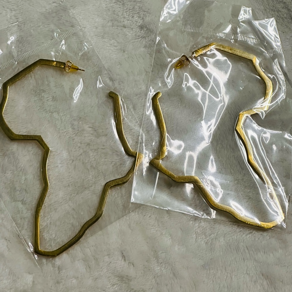 Gold Abstract Face Outline Hoop Statement Earrings